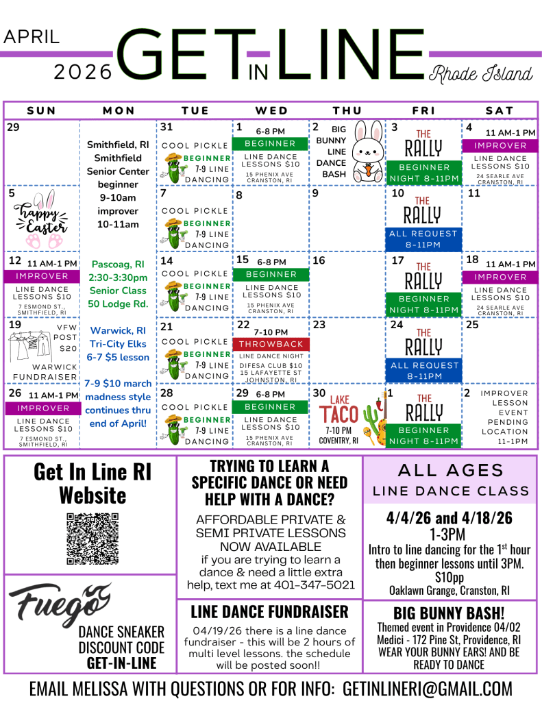 Get in Line RI April 2026 Line Dance Calendar