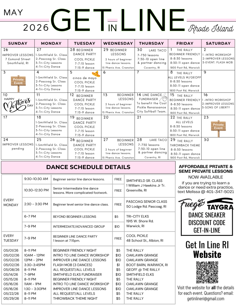 may 2026 get in line ri line dance calendar