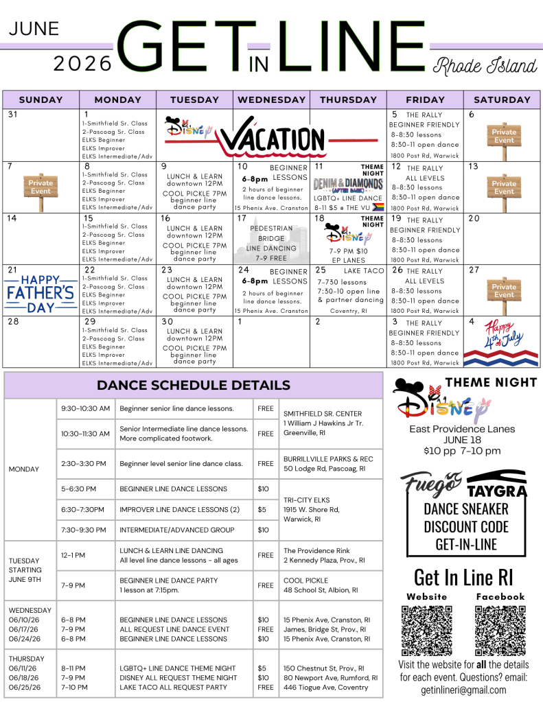 June 2026 Get in Line RI Line Dance Calendar